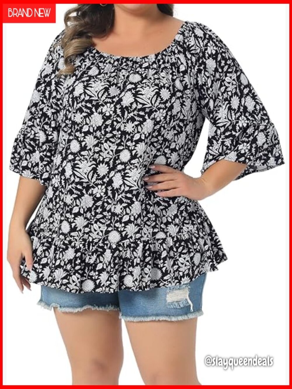 Plus Size Off Shoulder Blouse Floral Print Rayon Vacation Top
